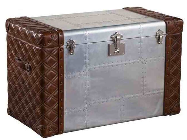 Vintage Aviator Trunk – Leather & Aluminum Storage Chest | Industrial Steamer Style