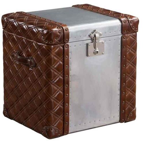 Vintage Aviator Metal Aluminium Leather Storage Trunk Small