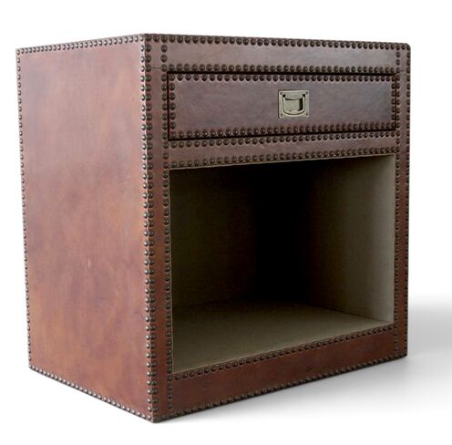 Vintage Leather Bedside Cabinet Studded 1 Drawer Side Table