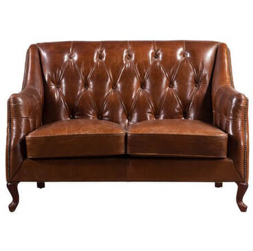 Vintage Leather Button & Stud 2 Seater Sofa