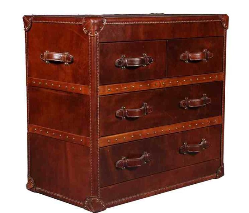 Product photograph of Vintage Antique Leather Chest Of Drawers from Designer Sofas 4U