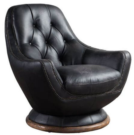 Vintage Distressed Leather Chesterfield, Black Leather Swivel Chair