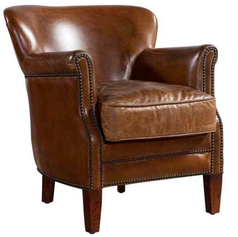 Vintage Leather Club Chair With Nailhead Trim