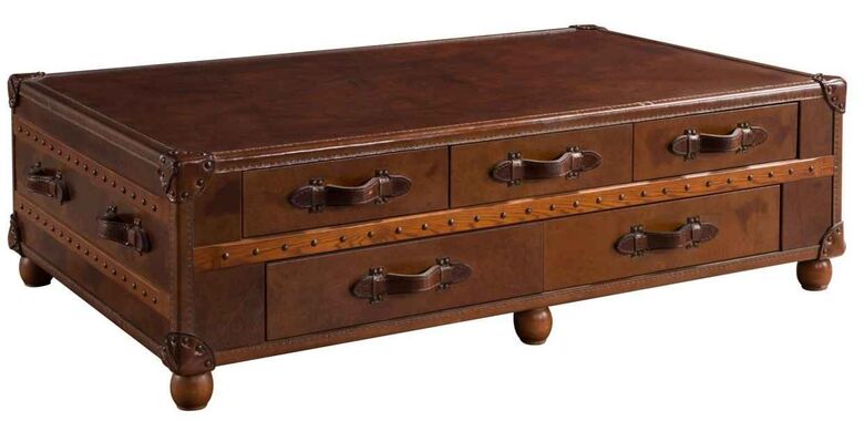 Vintage Leather Coffee Table On Feet