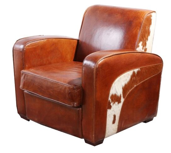 Vintage Distressed Real Leather Cowhide Armchair