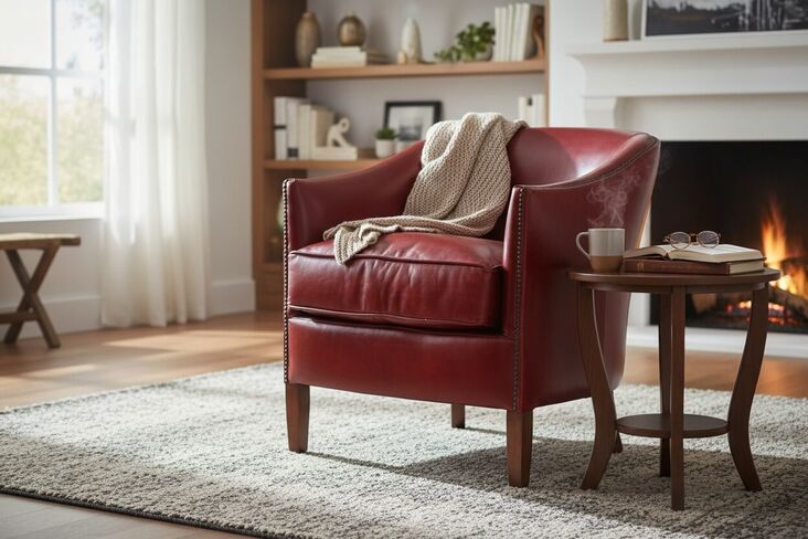 Vintage Leather Distressed Red Tub Chair