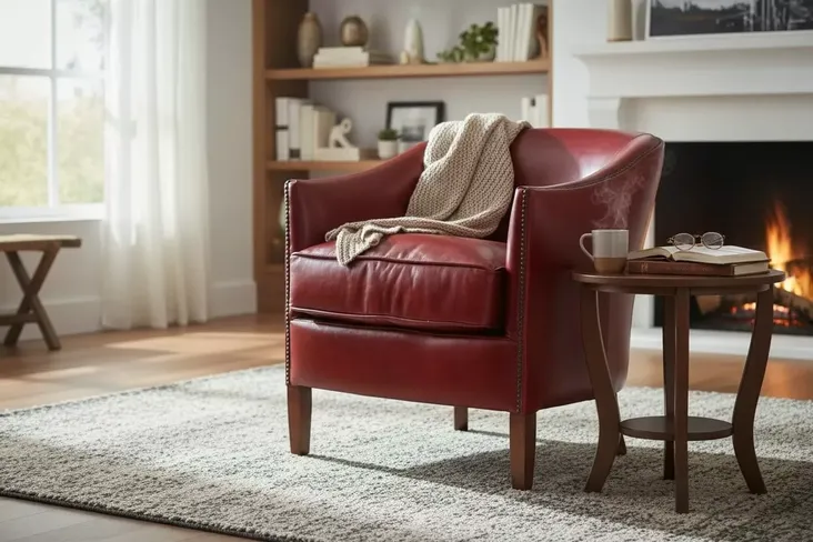 Vintage Leather Distressed Red Tub Chair