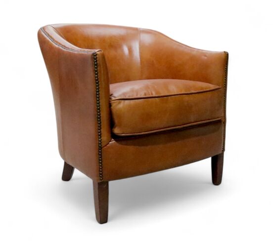 Vintage Leather Distressed Tan Tub Chair