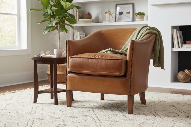 Vintage Leather Distressed Tan Tub Chair