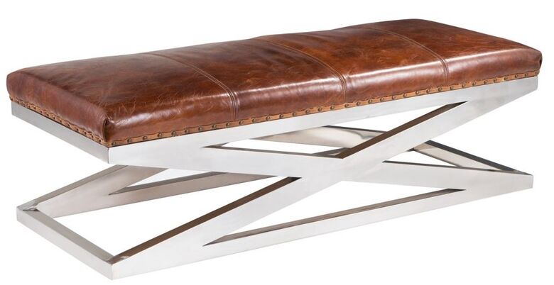 Vintage Real Leather Criss Cross Footstool