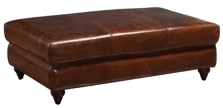 Vintage Distressed Leather Footstool Ottoman