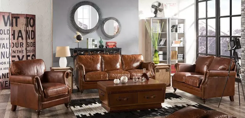 Luxury Vintage Distressed Leather Settee Sofa Suite