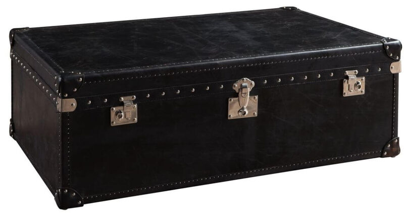 Product photograph of Vintage Black Antique Leather Storage Trunk from Designer Sofas 4U