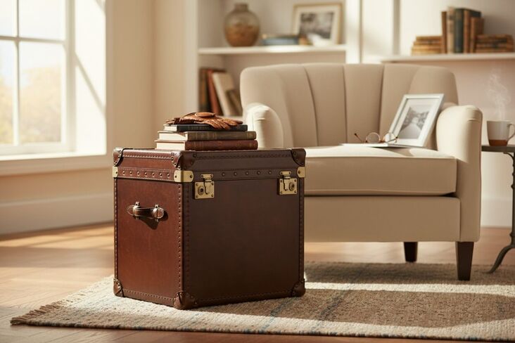 Vintage Leather Storage Trunk / Chest Brown