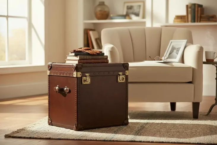 Vintage Leather Storage Trunk / Chest Brown