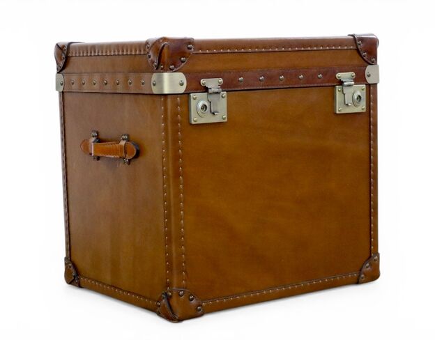 Vintage Leather Storage Trunk / Chest Tan