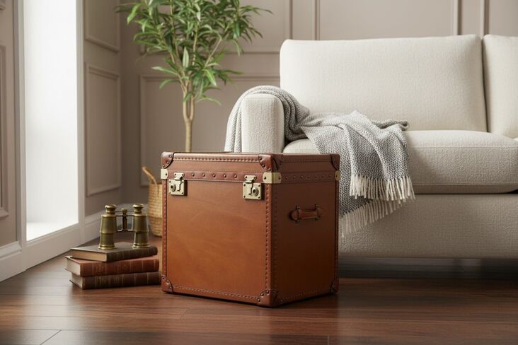 Vintage Leather Storage Trunk / Chest Tan
