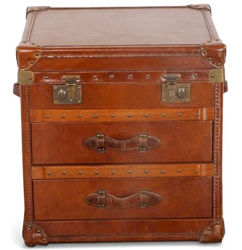 Vintage Leather Storage Trunk with Drawers Steamer Trunk Side Table