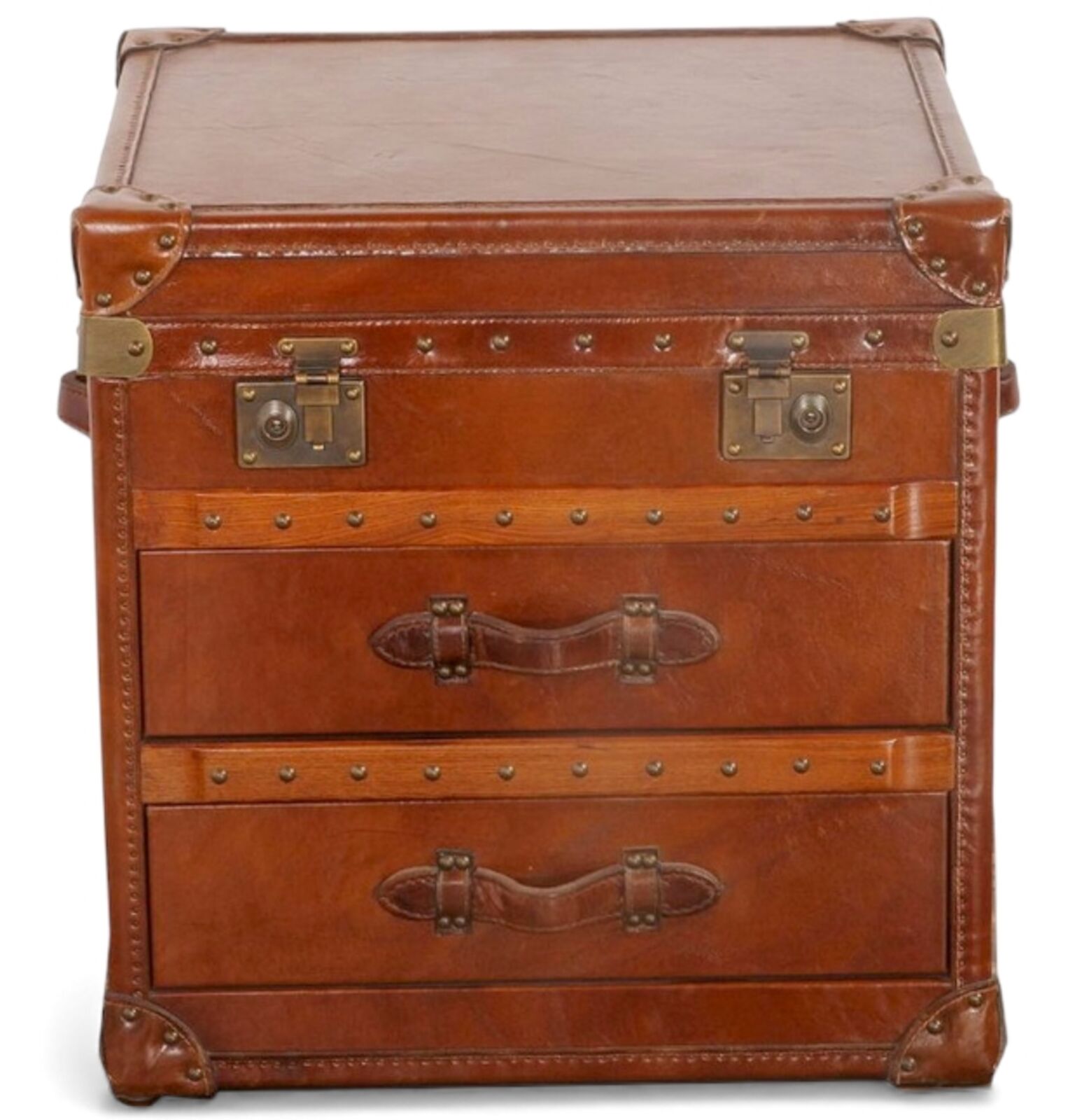 Vintage Leather Storage Trunk with Drawers Steamer Trunk Side Table
