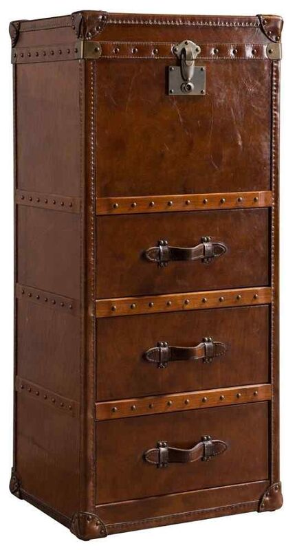 Product photograph of Antique Vintage Leather Tall Chest Of Drawers from Designer Sofas 4U