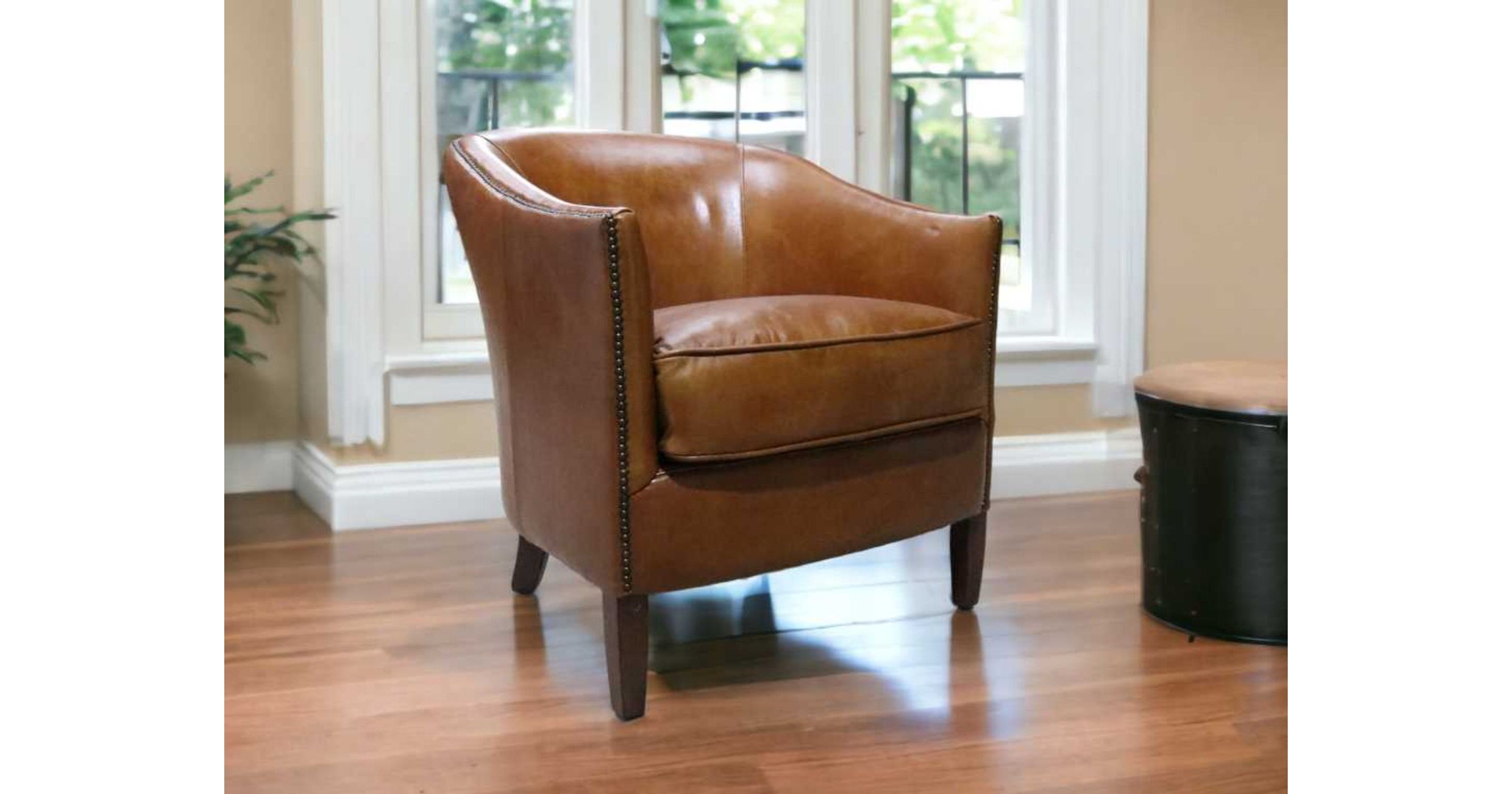 Retro Revival Tan Leather Tub Chair with Distressed Finish