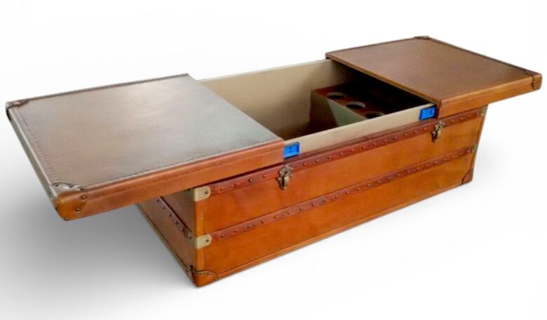 Vintage Leather Trunk Coffee Table with Storage