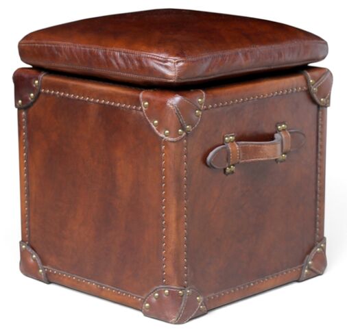 Vintage Leather Trunk Style Box - Cushion Top