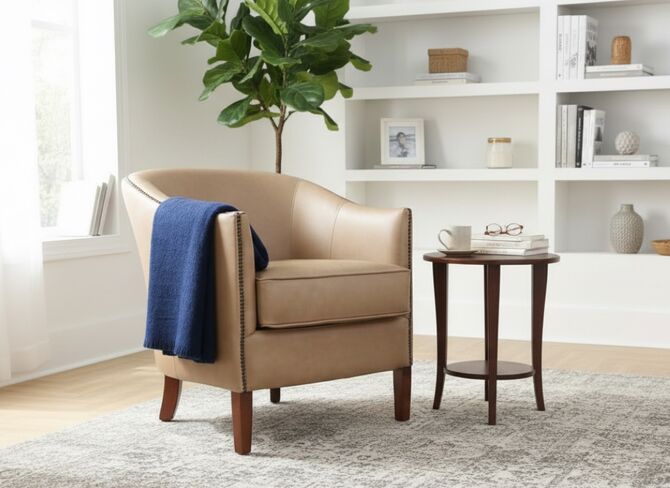 Vintage Leather Tub Chair Nappa Mushroom