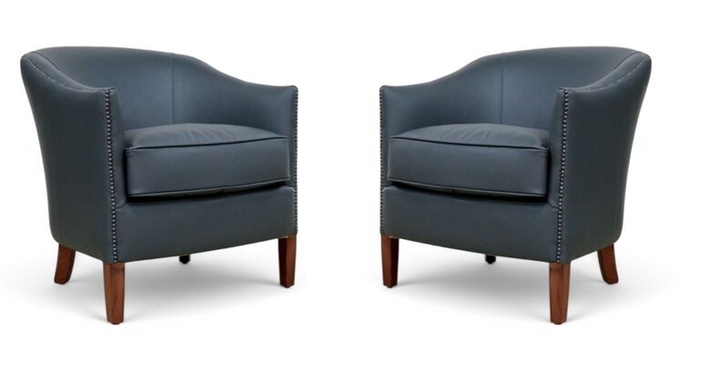 2 x Vintage Leather Tub Chairs Nappa Grey