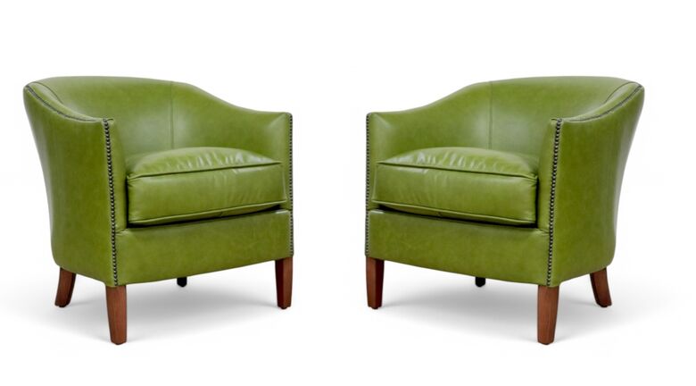 2 x Vintage Leather Tub Chairs Nappa Olive Green