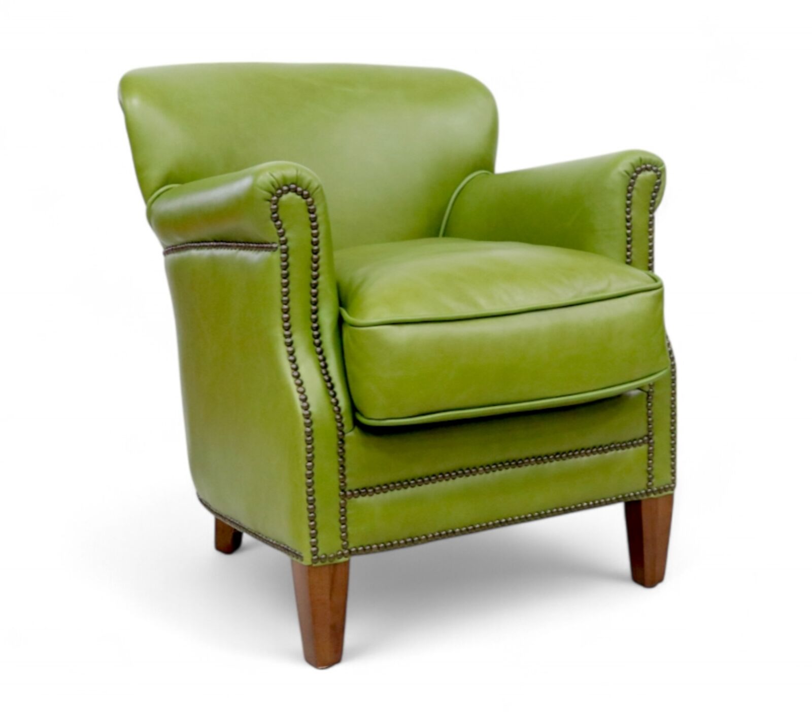 Vintage Olive Green Leather Club Chair With Nailhead Trim