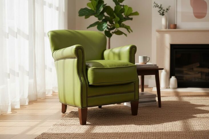 Vintage Olive Green Leather Club Chair With Nailhead Trim