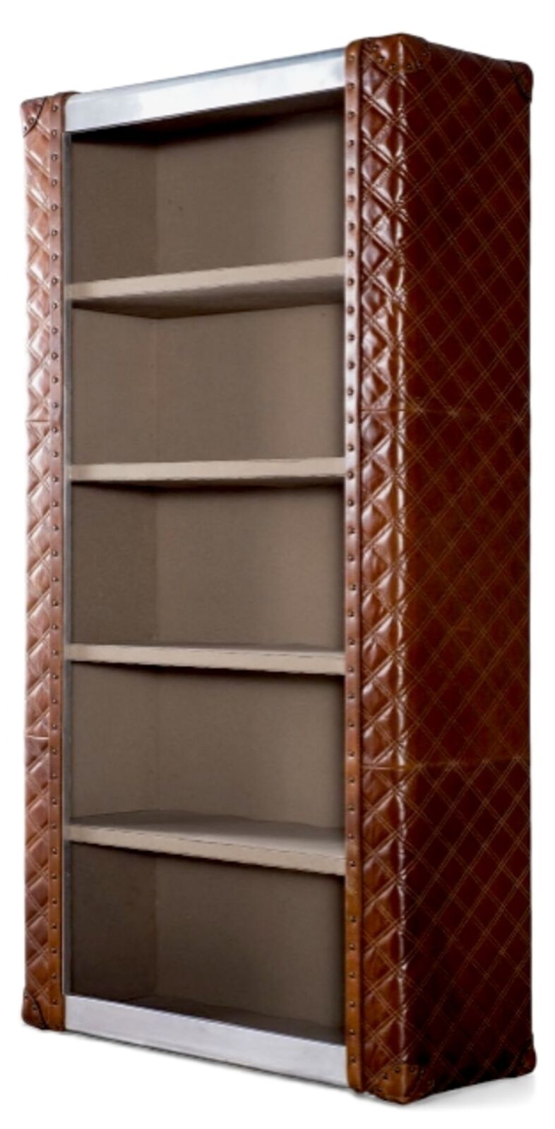 Vintage Quilted Leather & Metal Bookcase Storage Cabinet