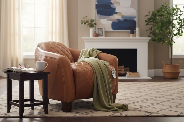 Vintage Quilted Tan Leather Tub Chair – Distressed Armchair