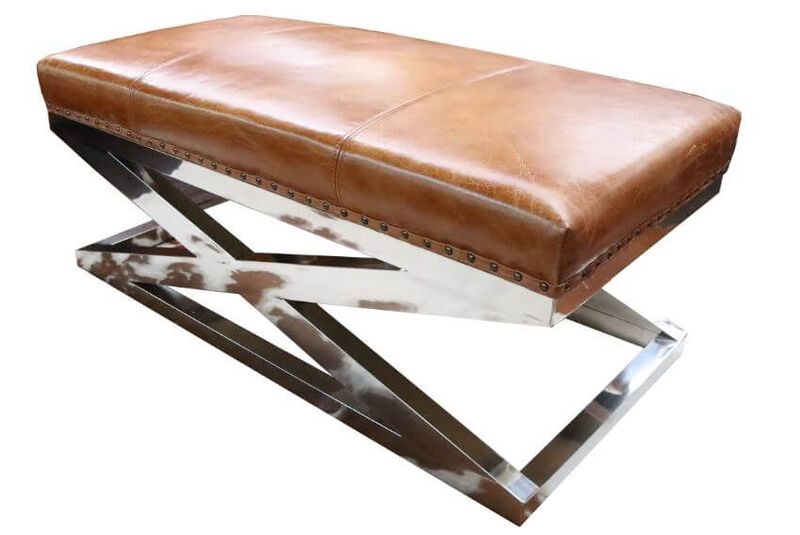 Product photograph of Vintage Tan Real Leather Criss Cross Footstool from Designer Sofas 4U