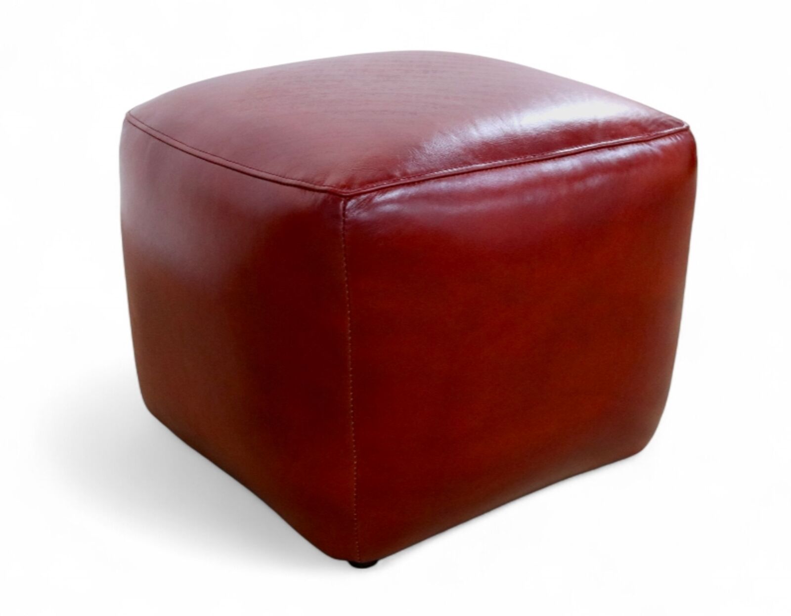 Vintage Red Distressed Leather Footstool Pouffe