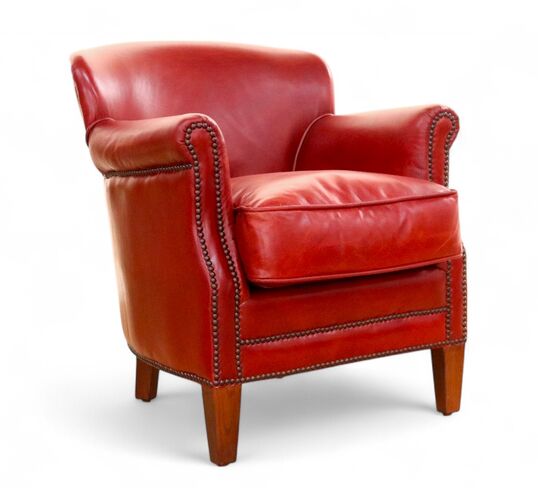 Vintage Red Leather Club Chair With Nailhead Trim