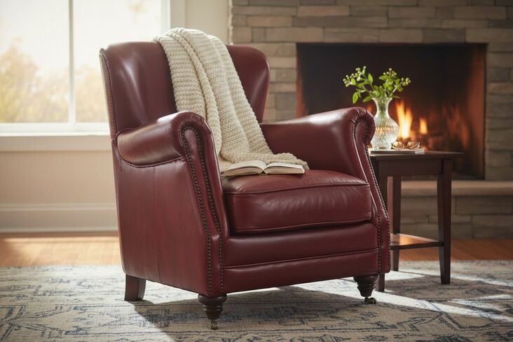 Vintage Red Leather Wingback Armchair – Distressed High-Back Lounge Chair