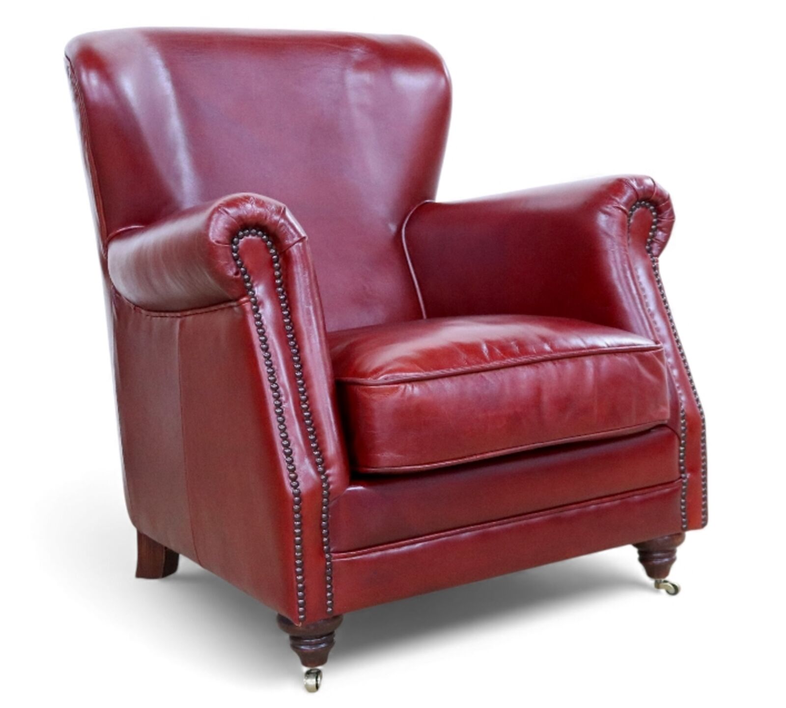 Vintage Red Leather Wingback Armchair    Distressed High-Back Lounge Chair