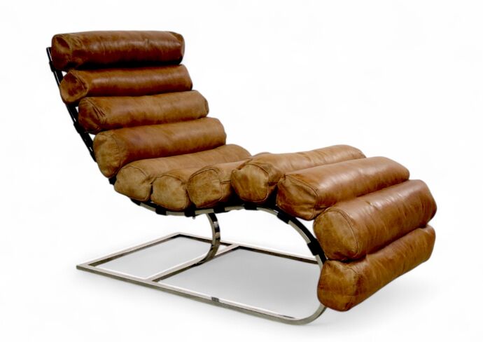 Vintage Tan Distressed Leather Chaise Lounge
