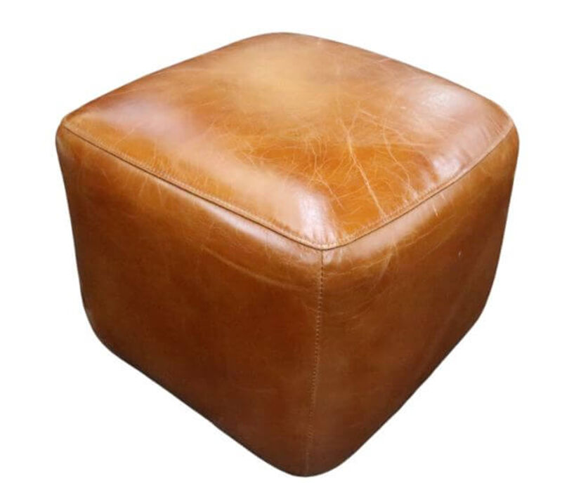 Product photograph of Vintage Tan Distressed Leather Footstool Pouffe from Designer Sofas 4U