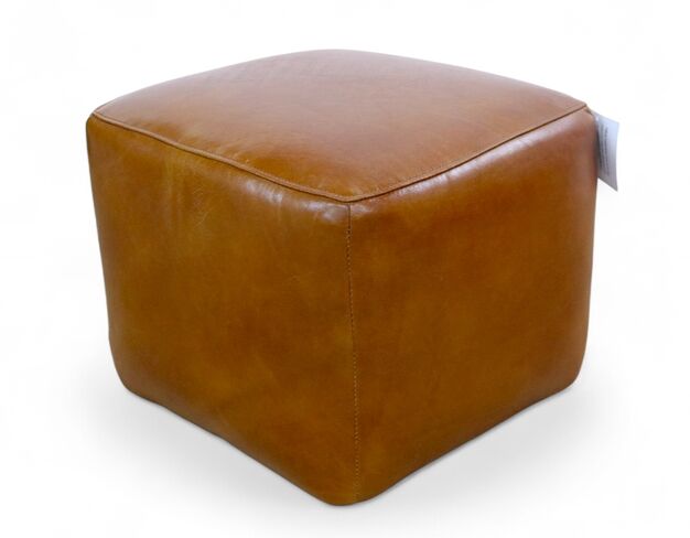Vintage Tan Distressed Leather Footstool Pouffe