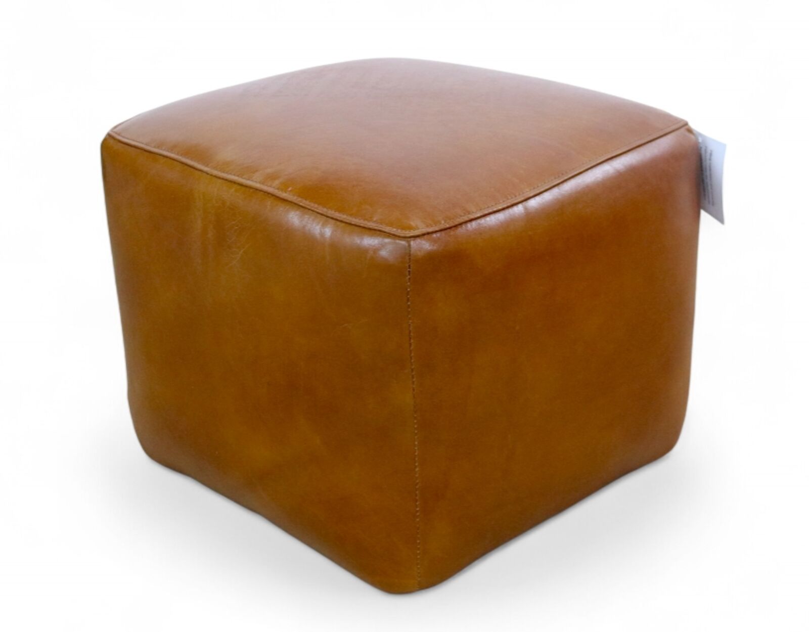 Vintage Tan Distressed Leather Footstool Pouffe