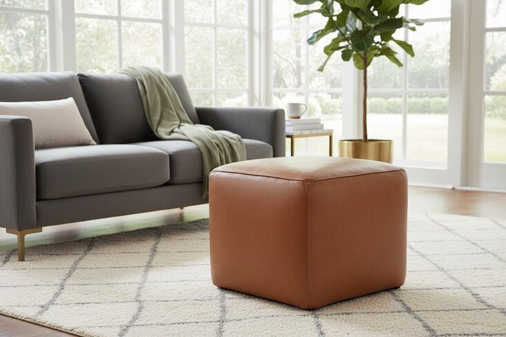 Vintage Tan Distressed Leather Footstool Pouffe