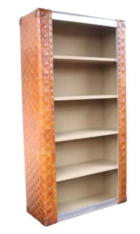 Product photograph of Vintage Tan Leather Bookcase from Designer Sofas 4U