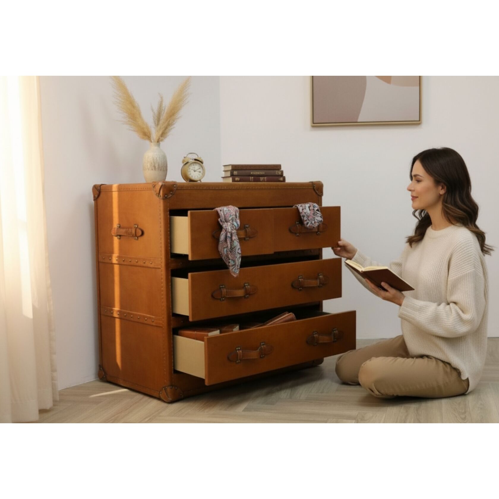 Vintage Tan Antique Leather Chest Of Drawers | Vintage Trunks by Designer  Sofas For You