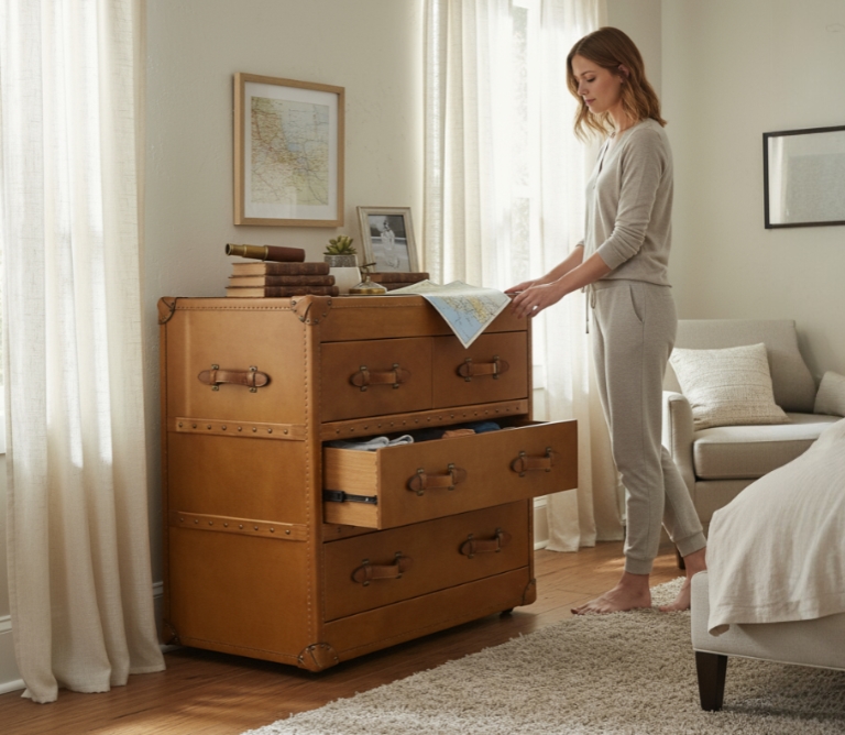 Vintage Tan Antique Leather Chest Of Drawers | Vintage Trunks by Designer  Sofas For You