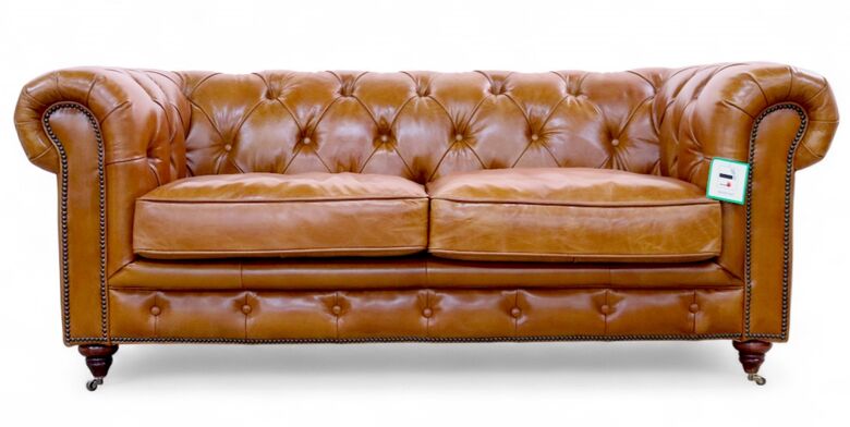 Vintage Tan Leather Chesterfield 2 Seater Sofa – Luxurious Classic Style