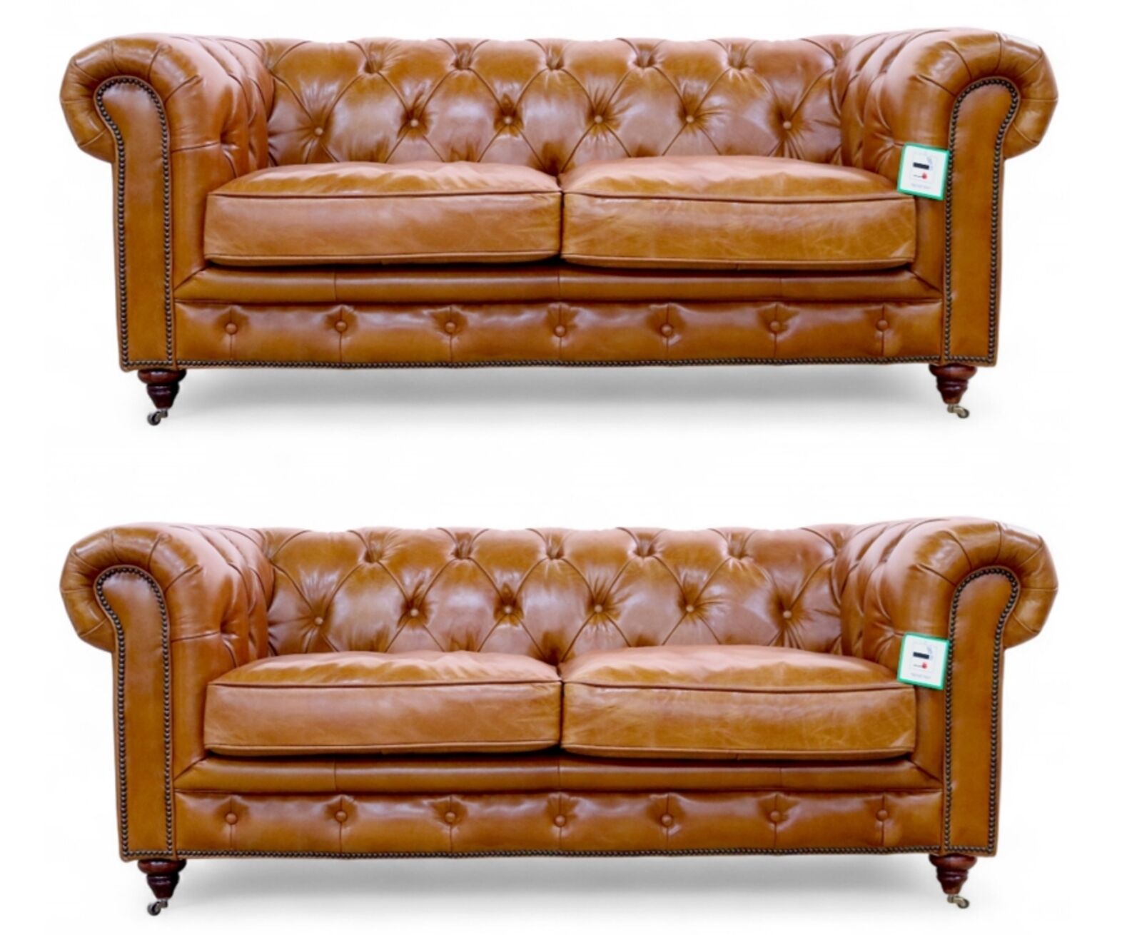 Vintage Tan Leather Chesterfield Sofa Suite 2+2 Seater Luxurious Classic Style