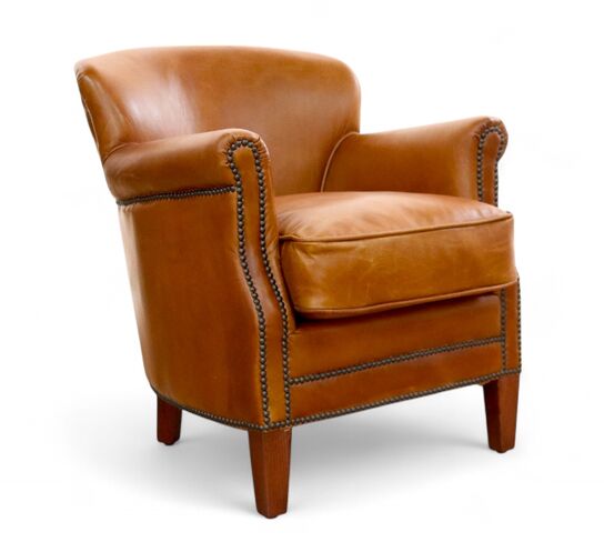 Vintage Tan Leather Club Chair With Nailhead Trim
